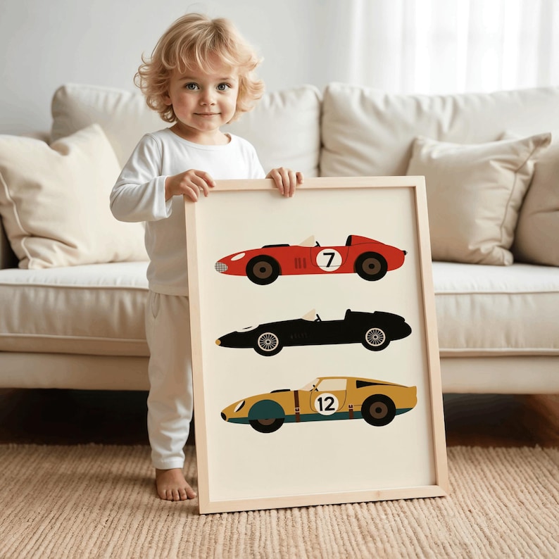 Set Of 3 Personalised Race Car Prints, Vehicle Prints, Boys Bedroom Prints, Toddler Boy Wall Art, Playroom Prints,Race Car Theme Nursery Art image 4