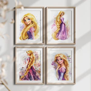 Rapunzel Digital Print, Printable Rapunzel Art, Vintage Rapunzel Fairytale, Watercolor Princess Art, Tangled Art, Girl's Room Digital Art