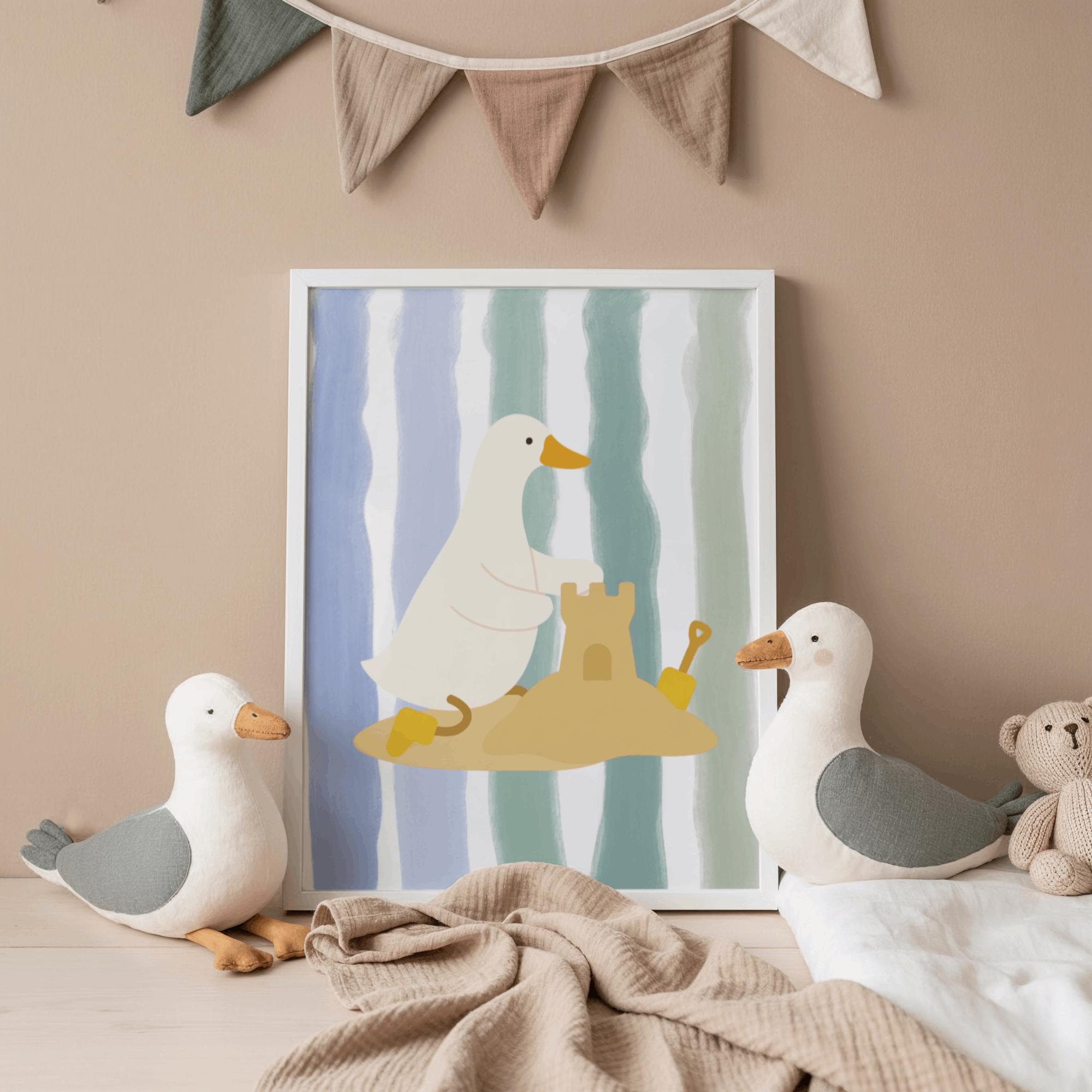 Striped Silly Goose Nursery Wall Art, Eclectic Nursery Wall Art Set of ...