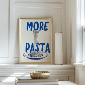 More Pasta Print, Spaghetti Print, Italian Food, Pasta Lover Club, Retro Diner Poster, Food Sketch,  Maximalist Kitchen Print,Dopamine Decor