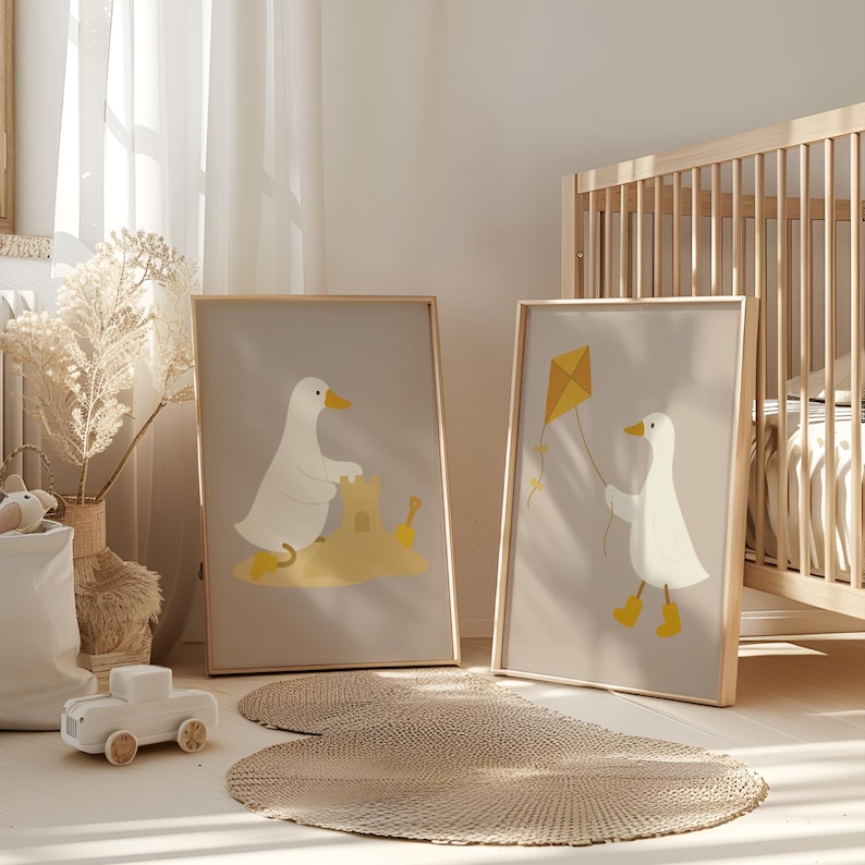 Vintage Silly Goose Nursery Wall Art, Eclectic Nursery Wall Art Set of ...