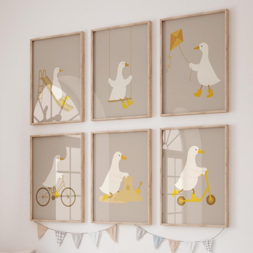 Vintage Silly Goose Nursery Wall Art, Eclectic Nursery Wall Art Set of ...