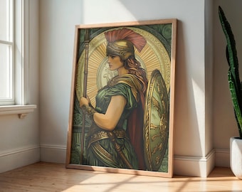Athena Art Nouveau Print, Greek Goddess Minerva, Feminine Energy (Digital Download)