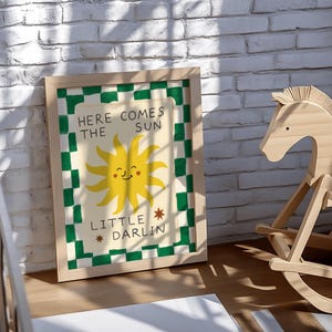 Here Comes The Sun Little Darlin Nursery Print, Boho Sunshine Wall Art, Modern Kids Room Decor, Above Bed Decor,Gender neutral nursery decor image 3