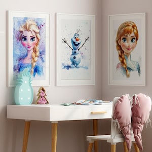 Set Of 3 Drawing Frozen Wall Art - Frozen Poster Set,Girls Room Decor,Nursery Prints,Kids Room decoration,Set of 3 Prints Kids Room Wall Art