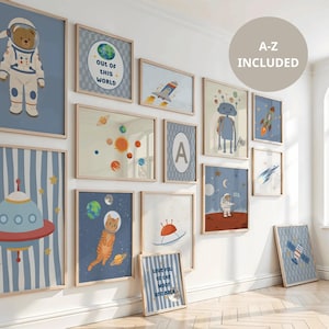 Art mural personnalisé pour chambre d'enfant, 14 impressions, décoration de chambre d'enfant astronaute, impression planète fusée, décoration de chambre de garçons imprimable, numérique
