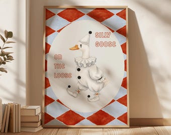 Arte de pared infantil de ganso de circo divertido, impresión infantil de circo vintage, póster de circo caprichoso, decoración infantil con temática de circo, descarga digital