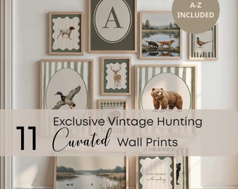 Personalized Hunting Nursery Decor Bundle, Vintage Boy Nursery Wall Art, Woodland Nursery Prints, Farmhouse Rustic Nursery Art, Digital