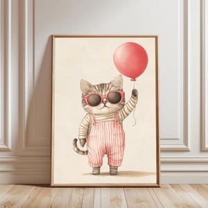 Eclectic Cat Nursery Wall Art, Whimsical Animal Print Kids, Cute Animal Poster for Kids Room, Playful Kids Room Print, Nursery Cat Art
