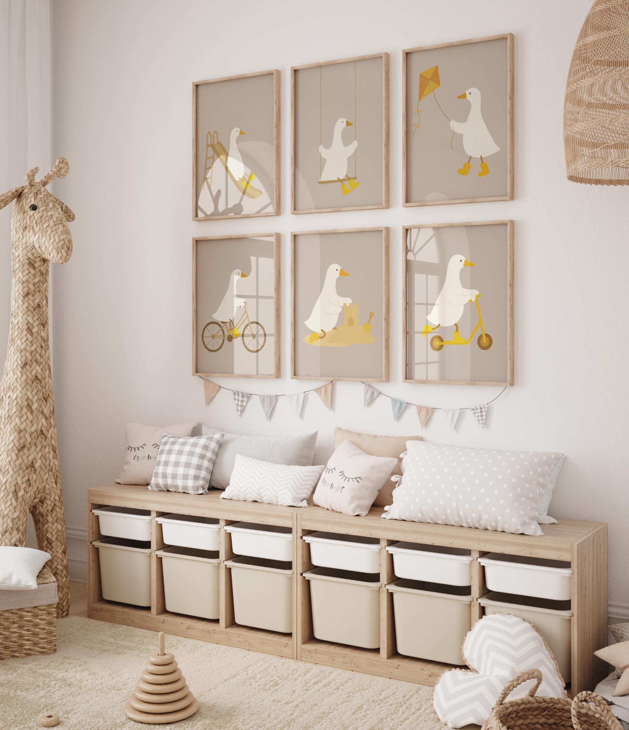 Vintage Silly Goose Nursery Wall Art, Eclectic Nursery Wall Art Set of ...