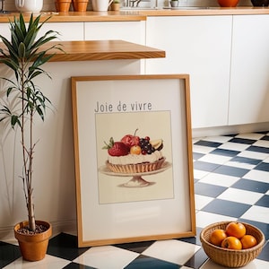 Vintage Fruit Tart Print, Joie de Vivre Kitchen Wall Art, French Pastry Poster – Cottagecore Dessert Decor for Bakery or Dining Room