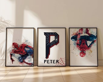 Spiderman Themed Personalised Name Prints, Set of 3 Prints, Superhero prints, Boys Room Decor, Spiderman Digital Posters, Digital Download