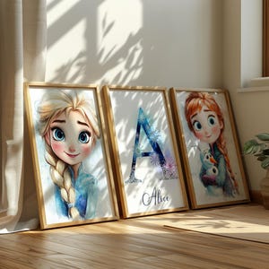 Personalized Frozen Wall Art for Girls Room, Set of 3 Custom Frozen Nursery Wall Art Print, Custom Name Frozen Decor, Frozen Nursery Decor