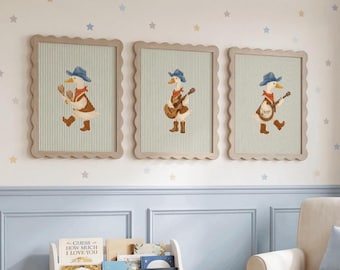 Western Goose Music Nursery Wall Art, Vintage Cowboy Animal Baby Decor, Rustic Farmhouse Kids Print, Neutral Printable Digital Download