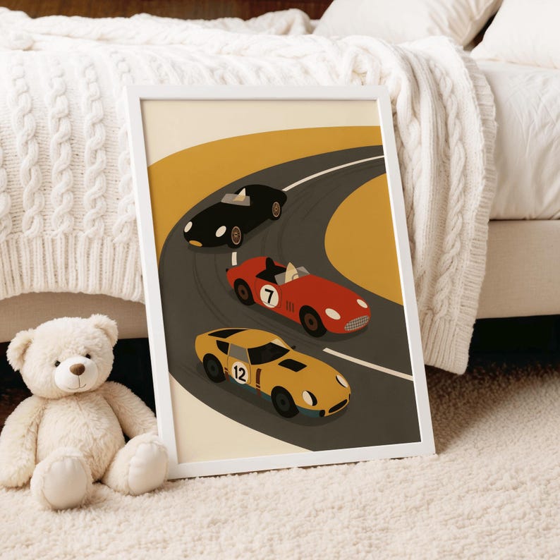 Set Of 3 Personalised Race Car Prints, Vehicle Prints, Boys Bedroom Prints, Toddler Boy Wall Art, Playroom Prints,Race Car Theme Nursery Art image 5