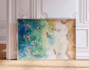 Retro Ocean Swimmers Print: Minimalist Beach House Art (Digital Download)