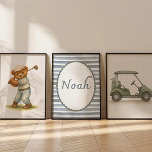 Decorazioni murali personalizzate per cameretta dei bambini a tema golf, set di 3 stampe per cameretta dei bambini a tema golf, poster con nome personalizzato per bambini a tema golf, decorazioni per cameretta dei bambini a tema sport