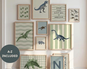 Watercolor Dinosaur Wall Art: 11 Kids Room Prints, Personalized Gift Boy Dinosaur Decor,Dinosaur Prints,T-Rex Prints,Dinosaur Boy's Room Art