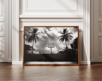 Basketball Hoop Digital Print, Basketball Wall Art Poster, Palm Trees wall art, Basketball Wall Decor, Girl Room Decor, Travel Wall Art