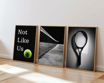 Stampe artistiche minimaliste a tema tennis: decorazioni sportive retrò (set di 3) (download digitale)