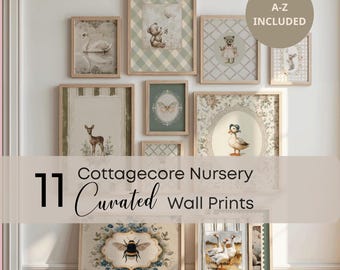 11 Spring Cottage Gallery Wall Bundle Vintage Farm Animals Botanicals & Classic Art Printable Set Rustic Neutral Wall Decor,Digital Download