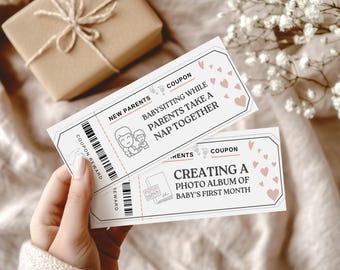 New Parents Coupons Printable | Fun Vouchers for New Moms and Dads | First-Time Parent Baby Shower, Baby Birth and Christening Gift Idea