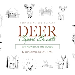 Bundle de cerf Clipart - 42 modèles | SVG et PNG | Haute Résolution | Gracieux et serein | Pour un usage commercial