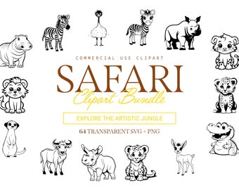 Cute and Adorable Safari Clipart Bundle - 64 Designs | SVG & PNG | High Resolution | Wild and Adventurous | For Commercial Use