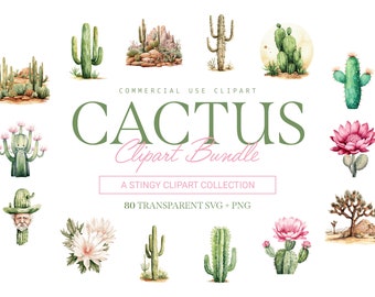 Cactus Clipart Bundle - 80 Designs | SVG & PNG | High Resolution | Vibrant and Detailed | For Commercial Use