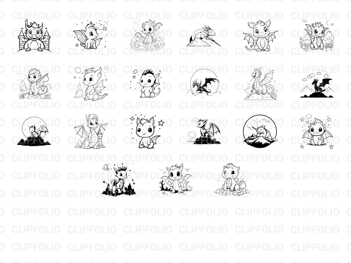 Cute Dragon Clipart Bundle 50 Designs SVG & PNG High Resolution ...