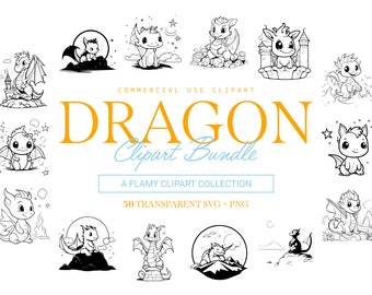 Cute Dragon Clipart Bundle - 50 Designs | SVG & PNG | High Resolution | Mystical and Majestic | For Commercial Use