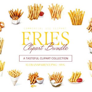 Pacchetto di clipart di patatine fritte, 35 design, SVG e PNG, arte di cibo e snack, uso commerciale