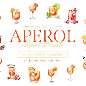 Bundle de cliparts cocktail Aperol Spritz, 74 modèles, SVG et PNG, art cocktail et boisson, usage Commercial