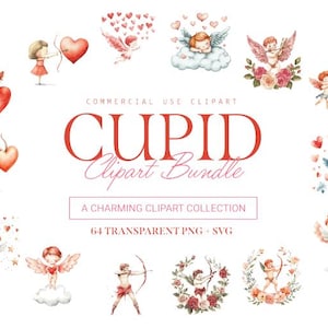 Cupid Clipart Bundle, 64 Designs, SVG and PNG, Romantic and Valentine’s Art, Commercial Use