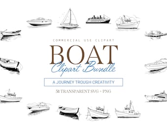 Boat Clipart Bundle - 51 Designs | SVG & PNG | High Resolution | Nautical and Detailed | For Commercial Use