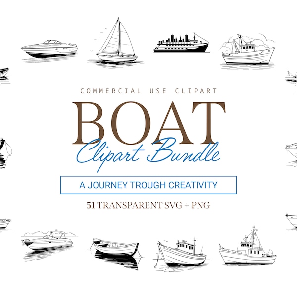 Boat Clipart Bundle - 51 Designs | SVG & PNG | High Resolution | Nautical and Detailed | For Commercial Use