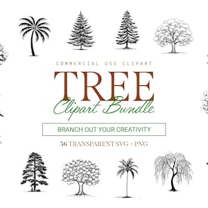 Pacchetto clipart albero - 56 disegni / SVG e PNG / Alta risoluzione / Vario e dettagliato / Per uso commerciale