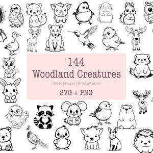 Bundle SVG Woodland - 144 modèles | SVG et PNG | Haute Résolution | Adorable & Attachant | Collection de créatures des bois