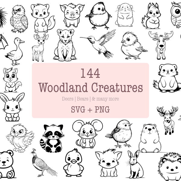 Woodland SVG Bundle - 144 Designs | SVG and PNG | High Resolution | Adorable & Endearing | Woodland Creatures Collection