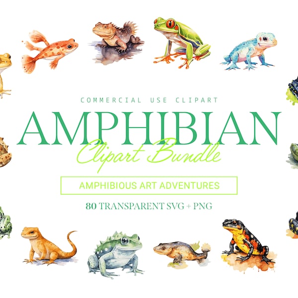 Amphibian Clipart Bundle - 80 Designs | SVG & PNG | High Resolution | Diverse and Detailed | For Commercial Use