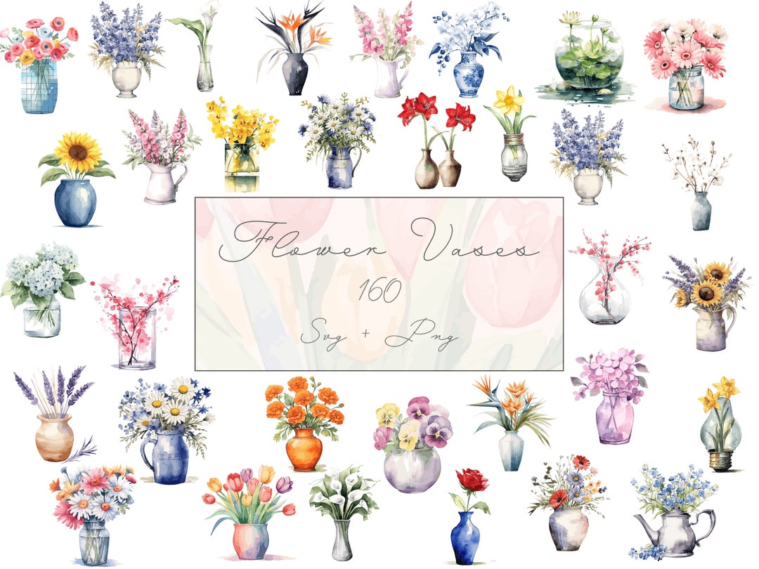 Watercolor Flower Vase Clipart Bundle: 160 Floral SVG & PNG Designs - Etsy