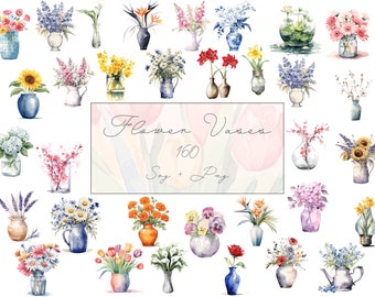 Blumenvasen Aquarell Clipart Bundle - 160 Designs | Blumendekor | Elegante Vase Illustrationen | Hohe Auflösung | Für kommerzielle Nutzung