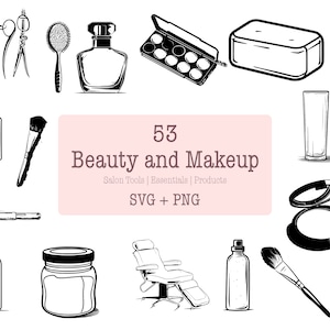 Beauty and Makeup Illustration Pack - 53 Designs | SVG & PNG | High Resolution | Beauty Essentials | Salon Tools | For Commercial Use