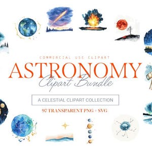 Pacchetto Clipart Astronomia, 97 Design, SVG e PNG, Arte Celeste e Spaziale, Uso Commerciale