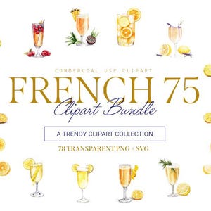 Französisches 75 Clipart Bundle, 78 Designs, SVG und PNG, Cocktail und Getränkekunst, kommerzielle Nutzung