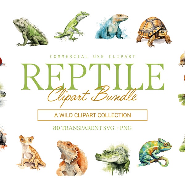 Reptile Clipart Bundle - 80 Designs | SVG & PNG | High Resolution | Vivid and Realistic Reptiles | For Commercial Use