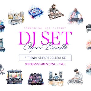 Ensemble de cliparts DJ, 99 modèles, SVG et PNG, musique et art de la fête, usage Commercial