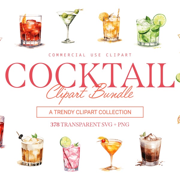 Cocktail Clipart Bundle - 378 Designs | SVG & PNG | High Resolution | Refreshing and Exquisite | For Commercial Use