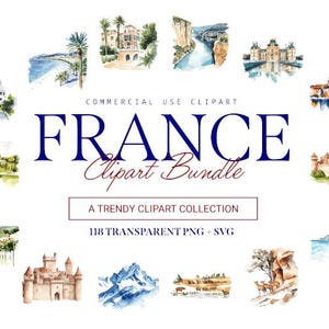 Bundle de cliparts France, 118 modèles, SVG et PNG, monuments emblématiques et art culturel, usage commercial
