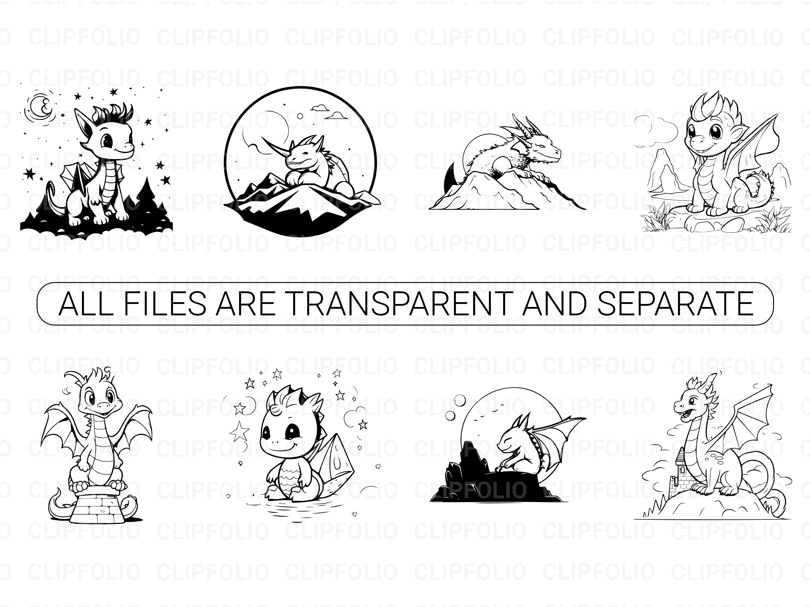 Cute Dragon Clipart Bundle - 50 Designs | SVG & PNG | High Resolution ...